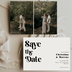 Minimalist Retro Script 2 Photo Grid Wedding Save The Date