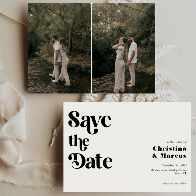Minimalist Retro Script 2 Photo Grid Wedding Save The Date (Creator Uploaded)