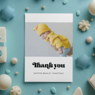 Minimalist retro script Baby shower thank you card