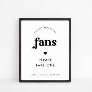 Minimalist Retro Script & Heart Fans Wedding Sign