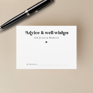 Minimalist Retro Script Heart Well Wishes Wedding  Advice Card