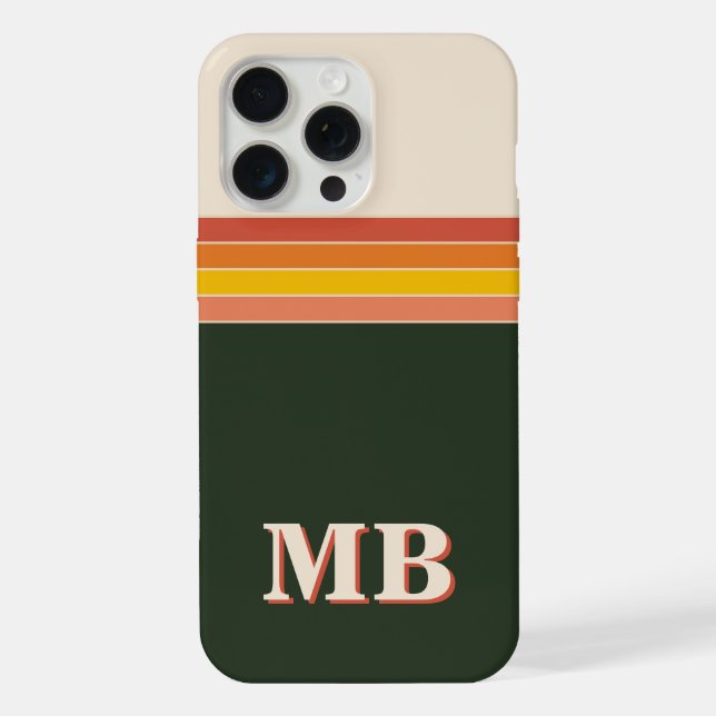 Minimalist Retro Stripe Initial Monogram iPhone Case (Back)