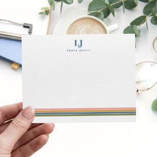 Minimalist Retro Stripes Monogram Card