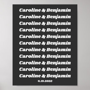 Minimalist Retro Text Black White Couple Names Poster