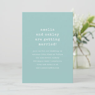 Minimalist Retro Typewriter Aqua White Wedding Invitation