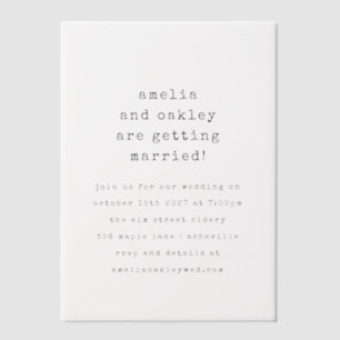 Minimalist Retro Typewriter Black White Wedding Vellum Invitations