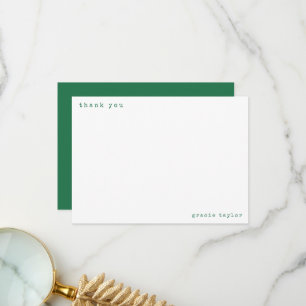 Minimalist Retro Typewriter Custom Kelly Green Thank You Card