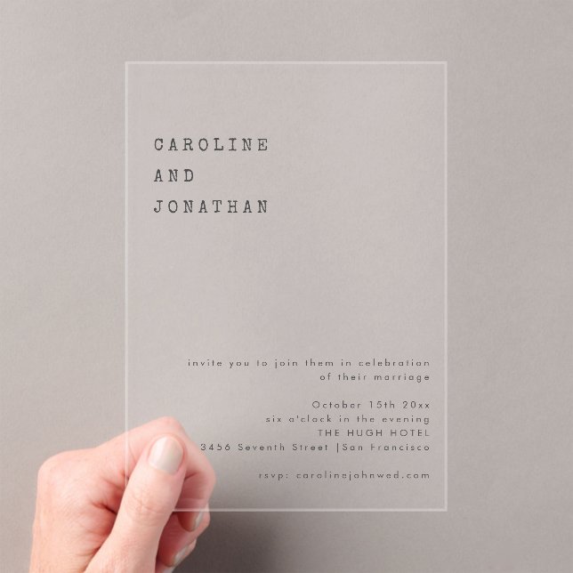 Minimalist Retro Typewriter Font Wedding Simple Acrylic Invitations (Insitu (Handheld))