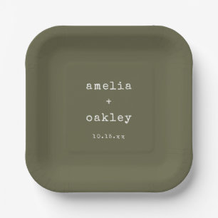 Minimalist Retro Typewriter Olive Custom Wedding  Paper Plate