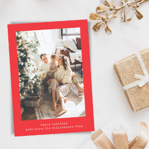 Minimalist Retro Typewriter Two Vertical Photo Red Holiday Card
