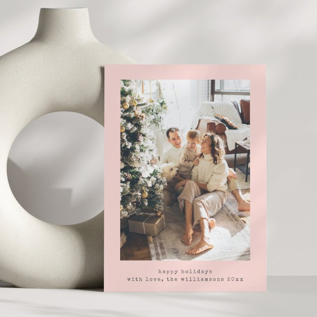 Minimalist Retro Typewriter Vertical Photo Pink  Holiday Card (Creator Uploaded)