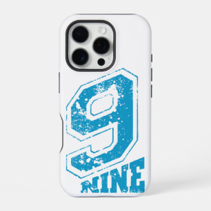Minimalist Retro Typography Blue Number Nine iPhone 16 Pro Case