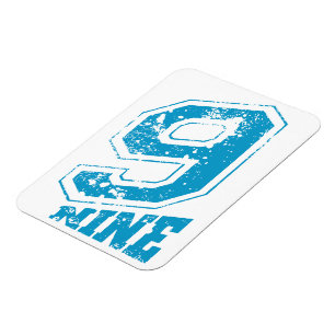 Minimalist Retro Typography Blue Number Nine Magnet