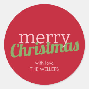 Minimalist Retro Typography Merry Christmas Classic Round Sticker
