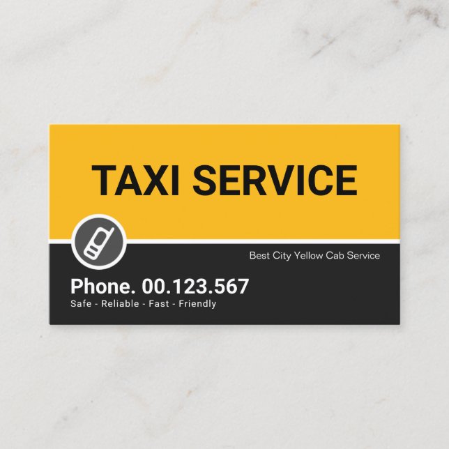 Minimalist Retro Yellow Taxi Layers Cab Driver Business Card (Front)