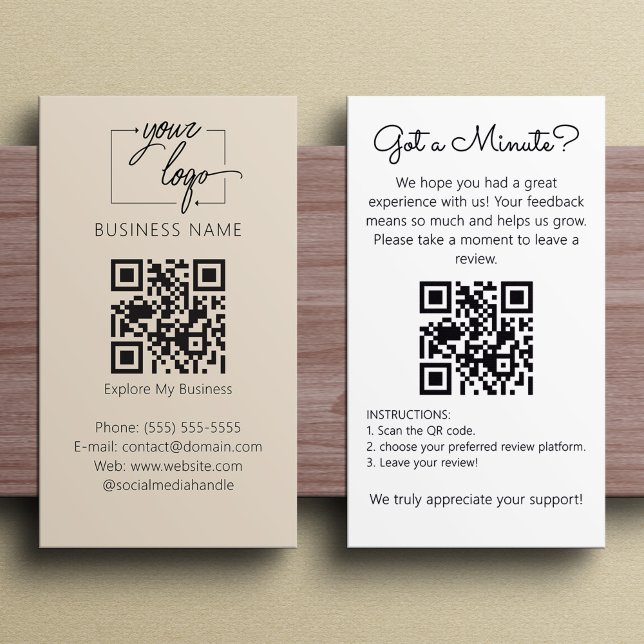 Minimalist Review Request with QR Code Chic Creamy Business Card (Creator Uploaded)