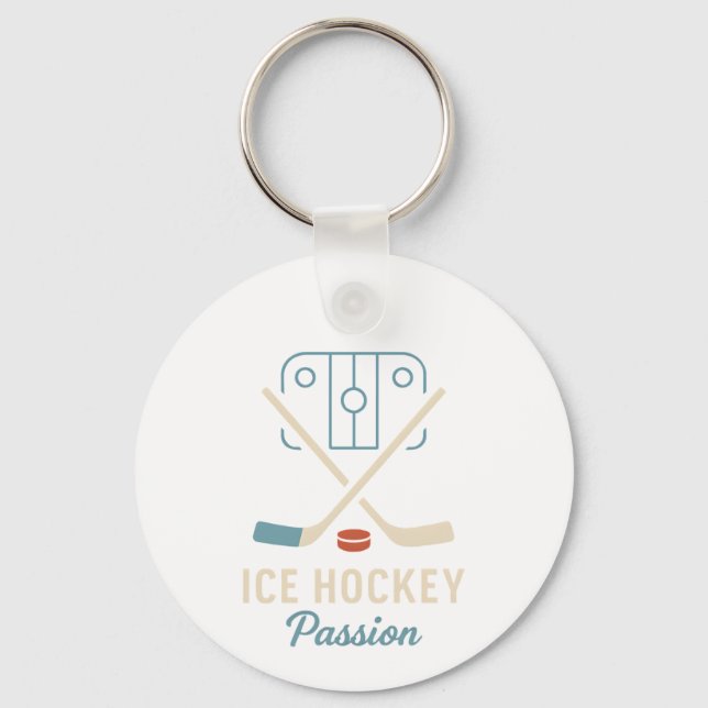 Minimalist Rink & Crossed Sticks Key Ring (Front)
