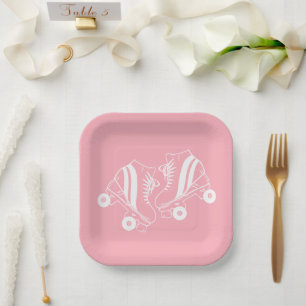 Minimalist Roller Skates Derby Skating Pink    Paper Plate