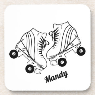 Minimalist Roller Skates Drawing Custom Name   Coaster