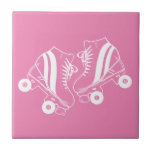 Minimalist Roller Skates Roller Skating Pink  Ceramic Tile<br><div class="desc">Minimalist White Roller Skates Drawing. Two quads roller skate illustration in white. Simple aesthetic roller skating,  roller skates modern illustration. White and pink roller skates illustration design,  gift for a roller skater.</div>