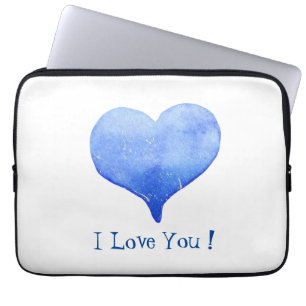 Minimalist Romantic Blue I Love You Heart Laptop Sleeve