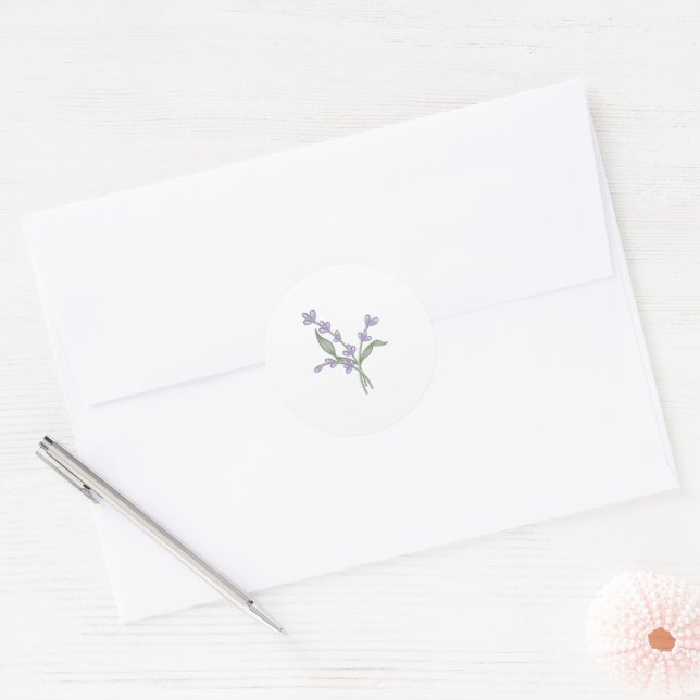 Minimalist Romantic Lavenders Wedding  Classic Round Sticker (Envelope)
