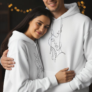 Minimalist Romantic Line Art Couple Hoodie