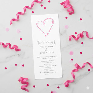 Minimalist Romantic Pink Heart wedding Ceremony Program