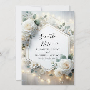 Minimalist Romantic White Roses Wedding Save The Date