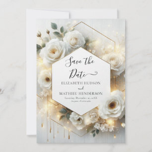 Minimalist Romantic White Roses Wedding Save The Date