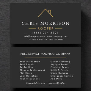 Minimalist Roofer Black Gold Modern Business Card