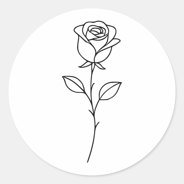 Minimalist Rose Botanical Line Art Classic Round Sticker (Front)