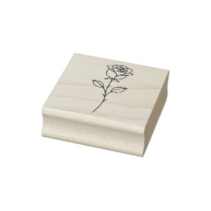 Minimalist Rose Botanical Line Art Rubber Stamp