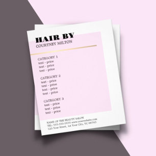 Minimalist Rose Faux Gold Line Hairstylist Menu