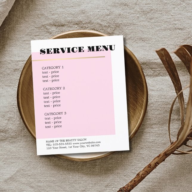 Minimalist Rose Faux Gold Line Service Menu (Creator Uploaded)