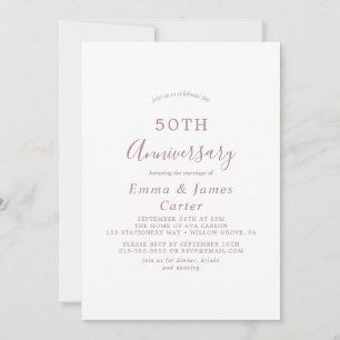 Minimalist Rose Gold 50th Wedding Anniversary  Invitation