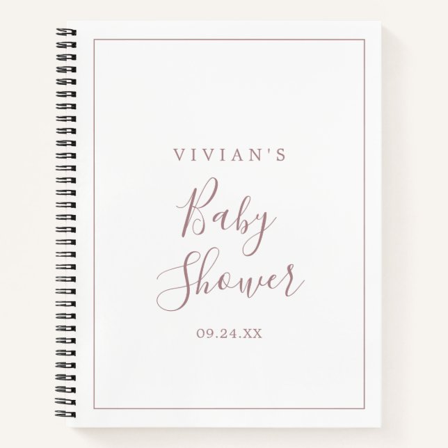 Minimalist Rose Gold Baby Shower Gift List Notebook (Front)