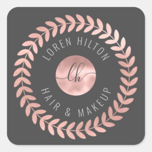 Minimalist rose gold botanical circle monogram square sticker