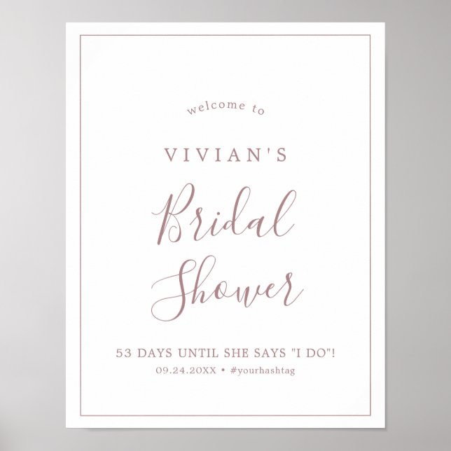 Minimalist Rose Gold Bridal Shower Welcome Poster (Front)