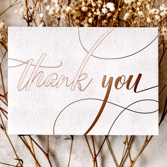 Minimalist Rose Gold Calligraphy Thank You Wedding Foil Holiday Card (Creator Uploaded)