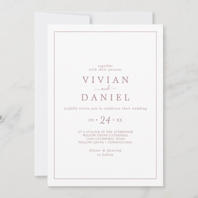 Minimalist Rose Gold Casual Wedding Invitation (Front)