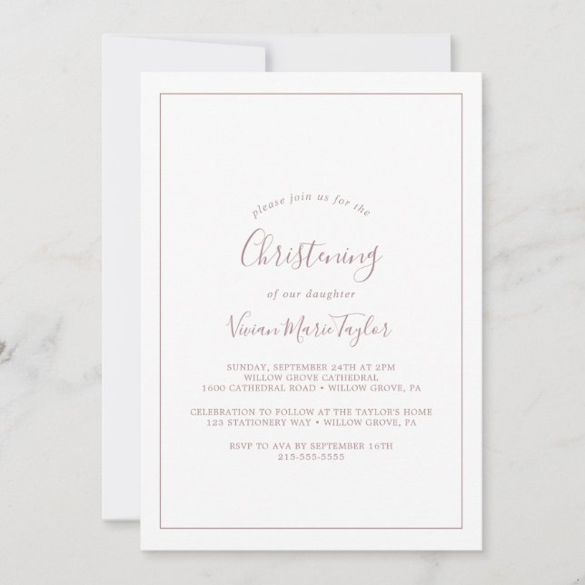 Minimalist Rose Gold Christening Invitation (Front)