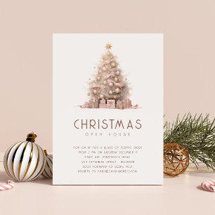 Minimalist Rose Gold Christmas Tree Open House Invitation