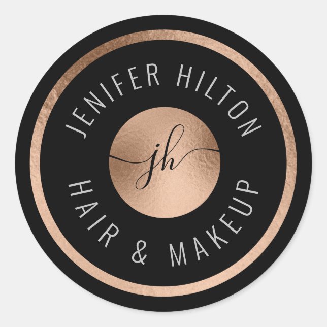 Minimalist rose gold circle monogram classic round sticker (Front)