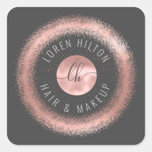 Minimalist rose gold circle monogram square sticker