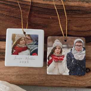 Minimalist Rose Gold Couples Keepsake Photo Ceramic Ornament