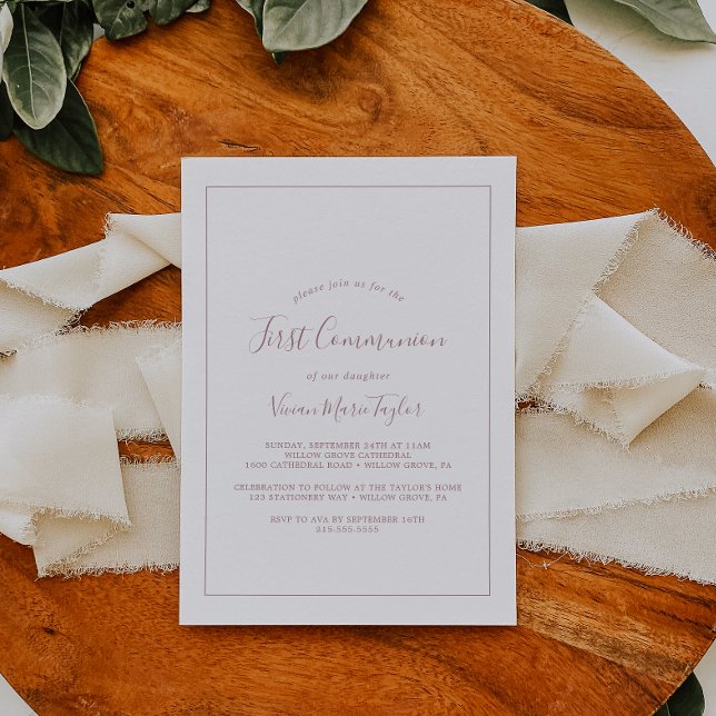 Minimalist Rose Gold First Communion Invitation (Creator Uploaded)