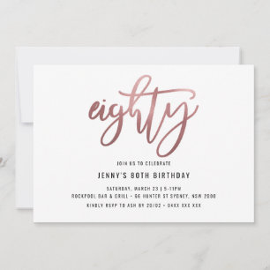 Minimalist Rose Gold Foil 80th Birthday Invitation