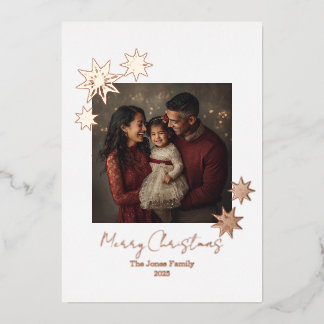 Minimalist Rose Gold Foil Merry Christmas 1 Photo Foil Holiday Card