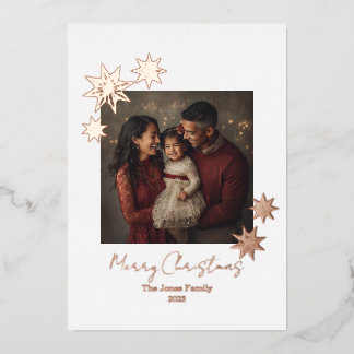 Minimalist Rose Gold Foil Merry Christmas 1 Photo Holiday Card